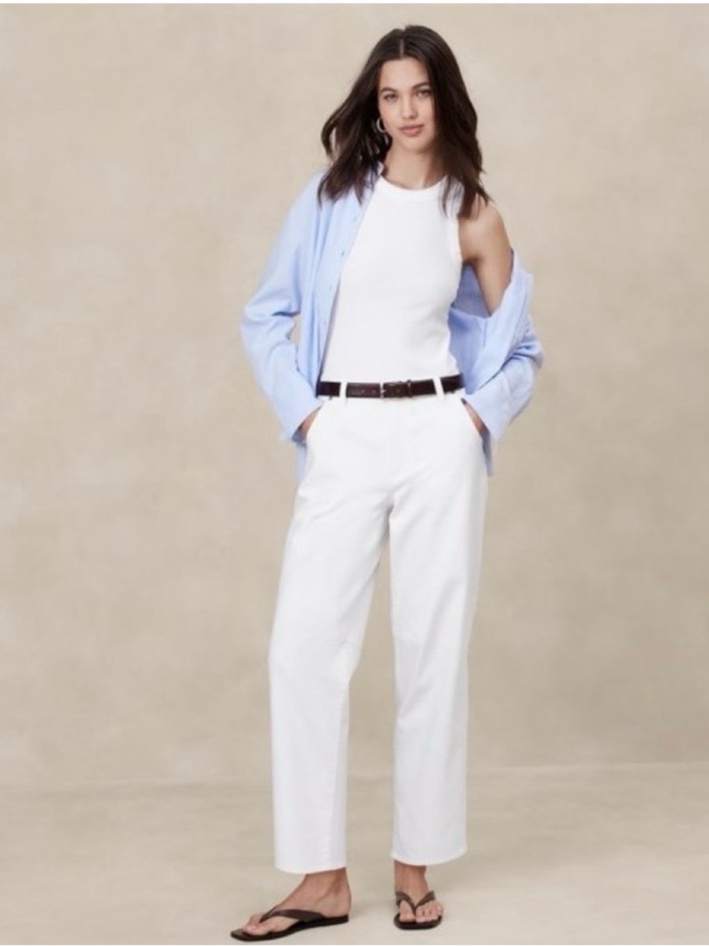 Banana Republic Barrel Leg White Jeans